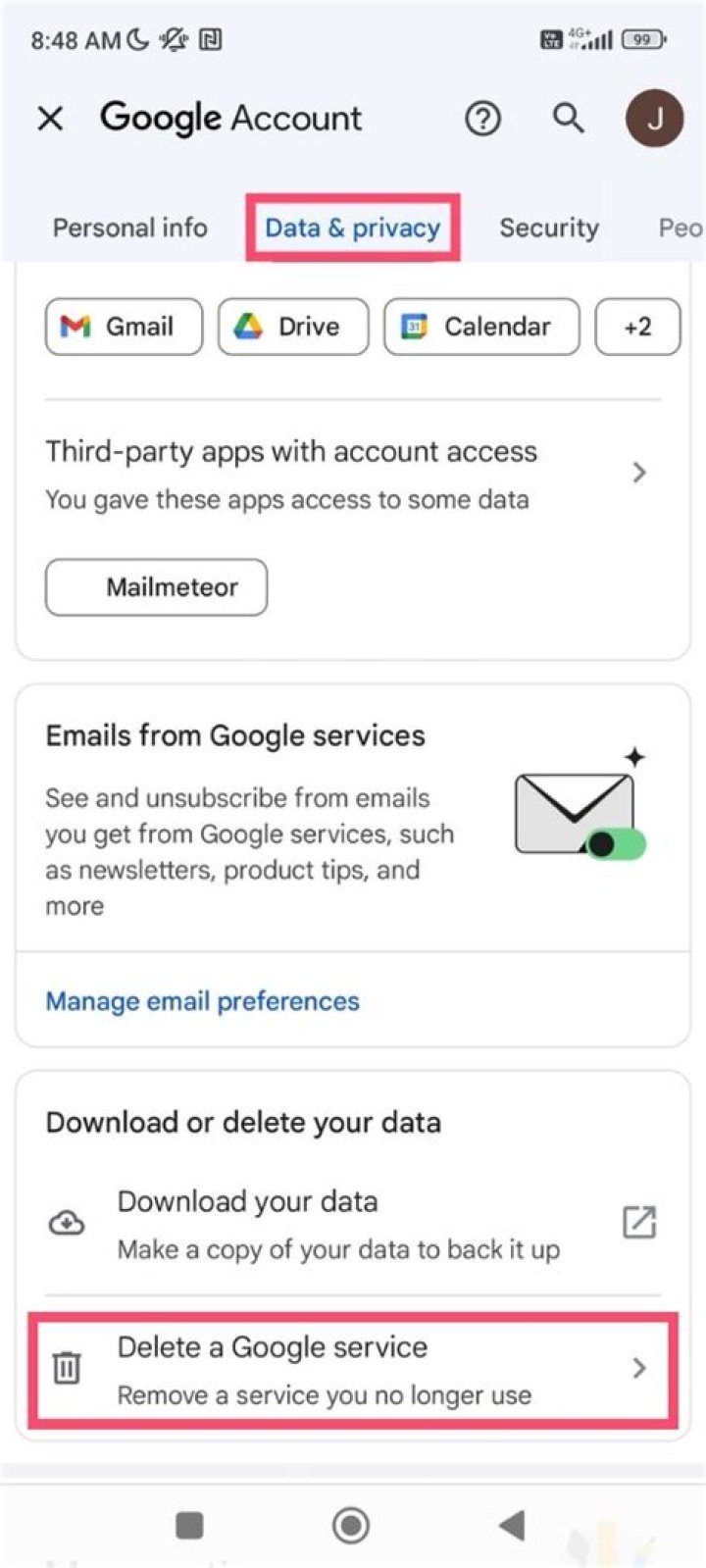 How do I permanently delete my Gmail from my Jio phone?