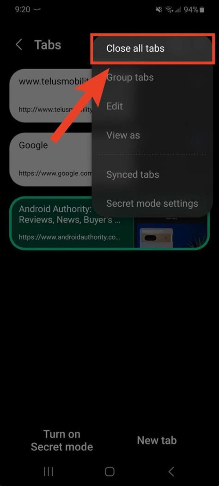 how to delete tabs on android phone?
