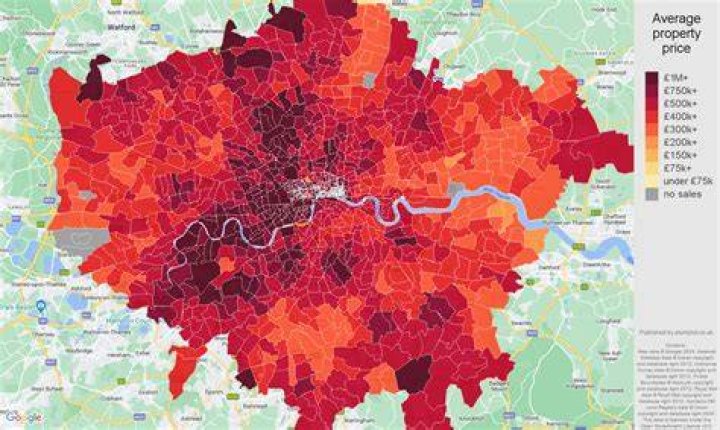 Zoopla property heatmap shows the average house price in every London borough